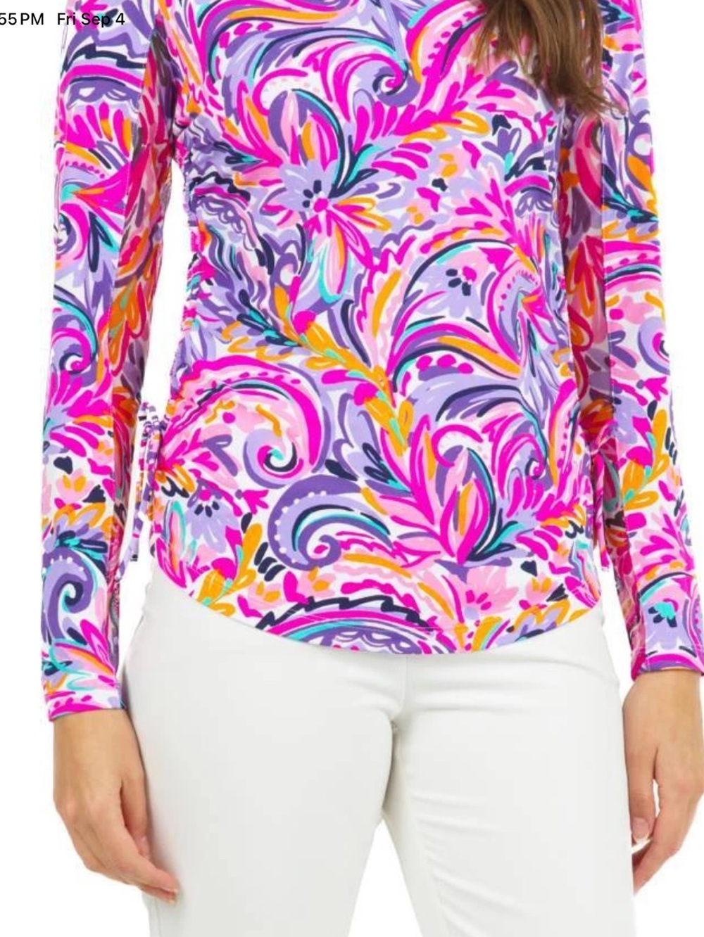 IBKUL AUBREY PLUM MULTI Long Sleeve Crewneck Golf Shirt Size S
